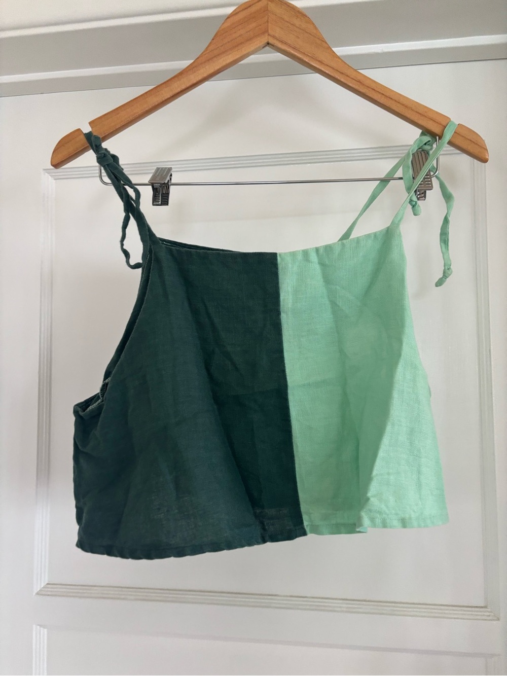 maker & mineral green color block linen top size m